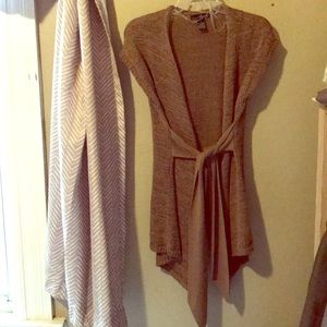 Light brown front tie short sleeve sweater
